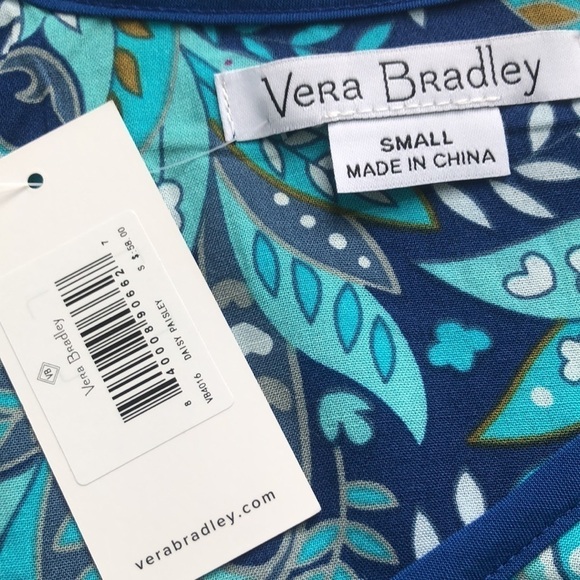Vera Bradley Blue Daisy Paisley Flutter Sleeve V Neck Pullover Size S NWT - Picture 5 of 9